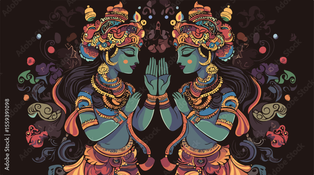 Fototapeta premium Traditional Hindu Couple Dancing Flat Vector Illustration