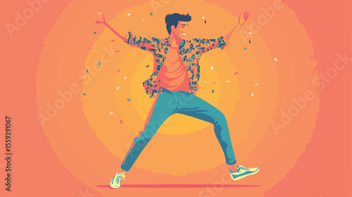 Vibrant Happy Man Dancing Choreography Flat Vector Illustration