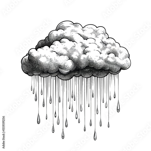 Dark Cloud and Rain Cartoon Vector Illustration