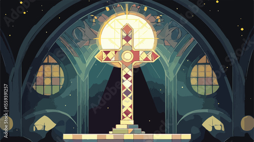 First Communion Catholic Cross Flat Vector Illustration