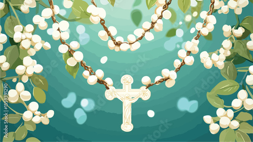 First Communion Catholic Rosary Vector Illustration