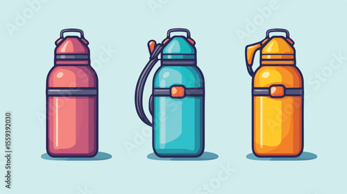 Fishing Thermos Bottle Cartoon Flat Vector Icon