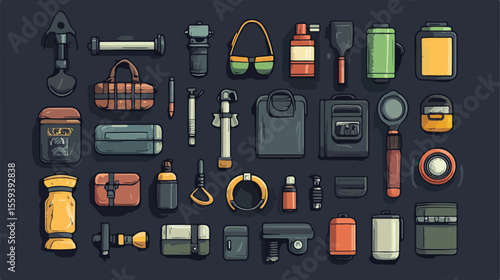 Camping Gear Flashlight Flat Vector Illustration