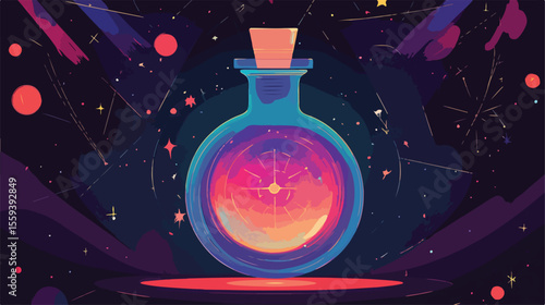 Flat Vector Illustration of Esoteric Elixir Flask