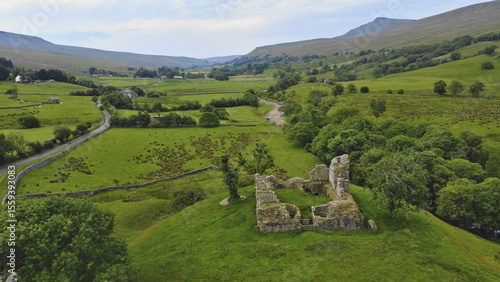 The ruins of Pendragon Castle in Mallerstang Dale, near Kirkby Stephen, Cumbria, UK. According to legend, the castle was built by Uther Pendragon, father of King Arthur.