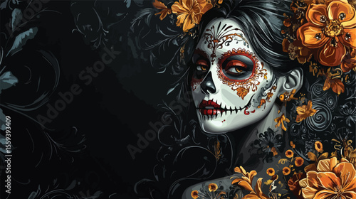 Dia de los Muertos card with calligraphy and floral design