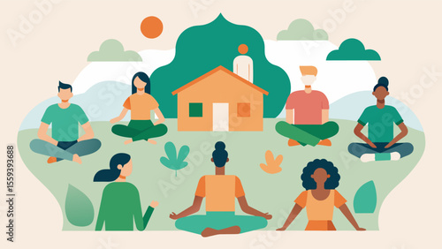 MindBody Wellness Retreat Community mindbody wellness retreats offer a holistic approach to brain health incorporating activities such as yoga meditation and nutrition workshops. Vector illustration
