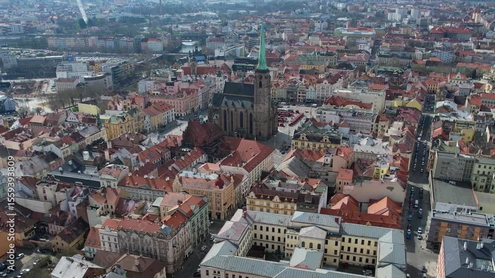 Aerial panorama view of the old town and market place of Pilsen, Czech Republic on a sunny spring morning. Aerial panorama view of the old town and market place of Pilsen, Czech Republic on a sunny spring morning.