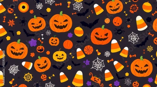 Wallpaper Mural halloween themed pattern with pumpkins, ghosts, bats Torontodigital.ca
