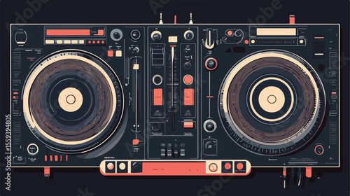 Professional Isolated Music Turntable Vector Illustration