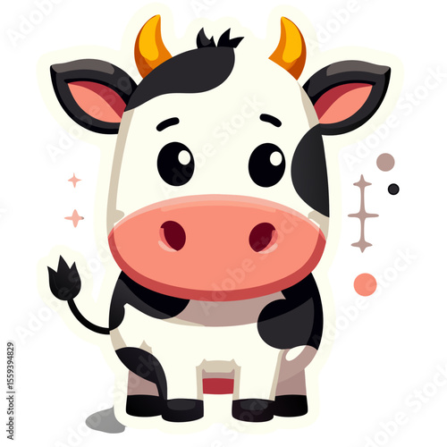 Adorable cow cartoon sticker with playful design and charming details