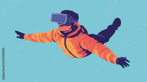 Virtual Reality Experience: Man Flying with VR Glasses