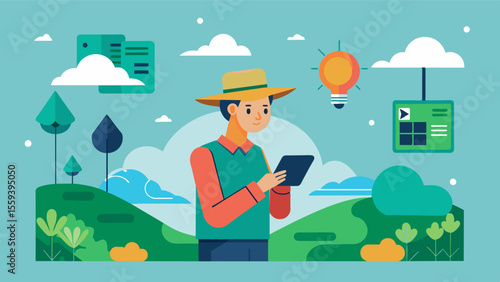 A techsavvy farmer uses satellite imagery and remote sensing to identify areas with varying soil moisture levels and chooses crop varieties that are suitable for each section.. Vector illustration