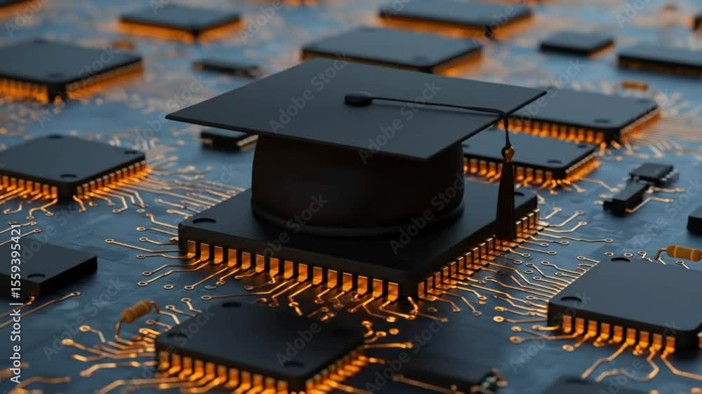 Computer Processor with a Graduation Cap on Top