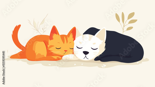 Peaceful Bond Between Dog and Cat Sleeping Happily Together