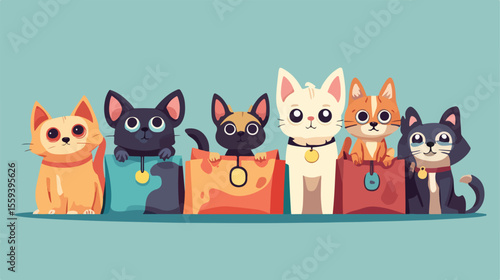 Cute Dogs and Cats Pets in Adoption Bags Characters
