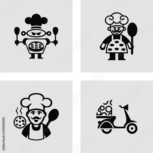 Pizza Chef Robot Icons  A Set of Deliciously Designed Culinary Illustrations