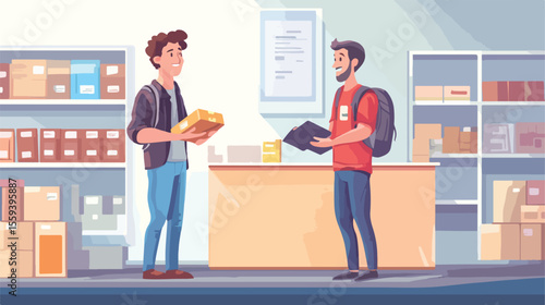 Cartoon Flat Vector Illustration of Man Making Donation in Cart with Positive Impact