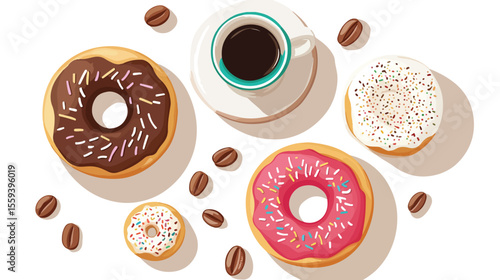 Delicious Donuts and Coffee Cup in Bakery Setting
