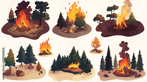 Forest Fires Deforestation Flat Vector Illustration