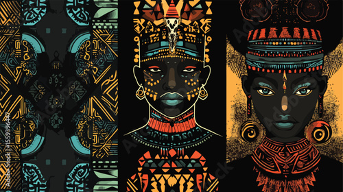 African Culture Patterns Flat Vector Illustration