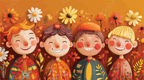 Happy Friends Group Flat Vector Illustration