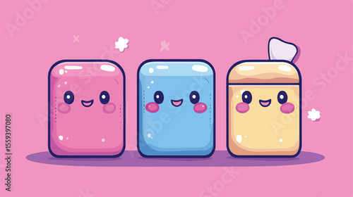 Colorful Kawaii Character Vector Illustration on Drug Box Background