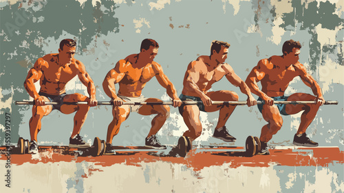 Four Persons Workout Scene Flat Vector Illustration