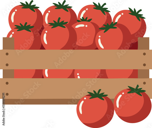 Red Tomatoes in Wooden Crate Fresh Vegetable Harvest Illustration Vector 