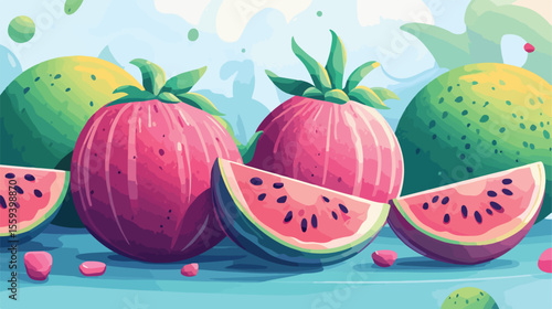 Fresh Watermelon Fruit Healthy Food Flat Vector Illustration