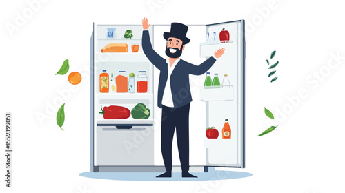 Magical Fridge Wizard Character Vector Illustration