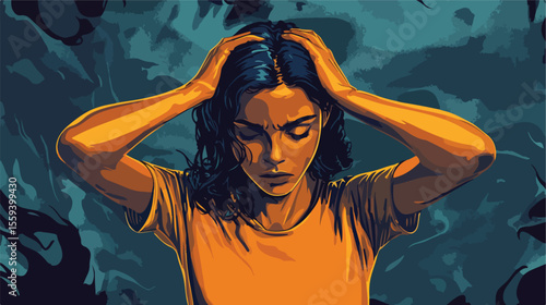 Frustrated Woman with Depression Flat Vector Illustration