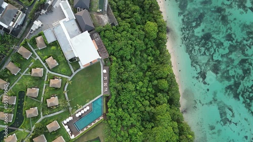 Aerial Drone Shot of Bali Clifftop Villas with Ocean View
