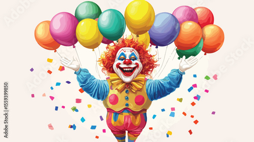 Cheerful Cartoon Clown Juggling Colorful Balloons Flat Vector Illustration