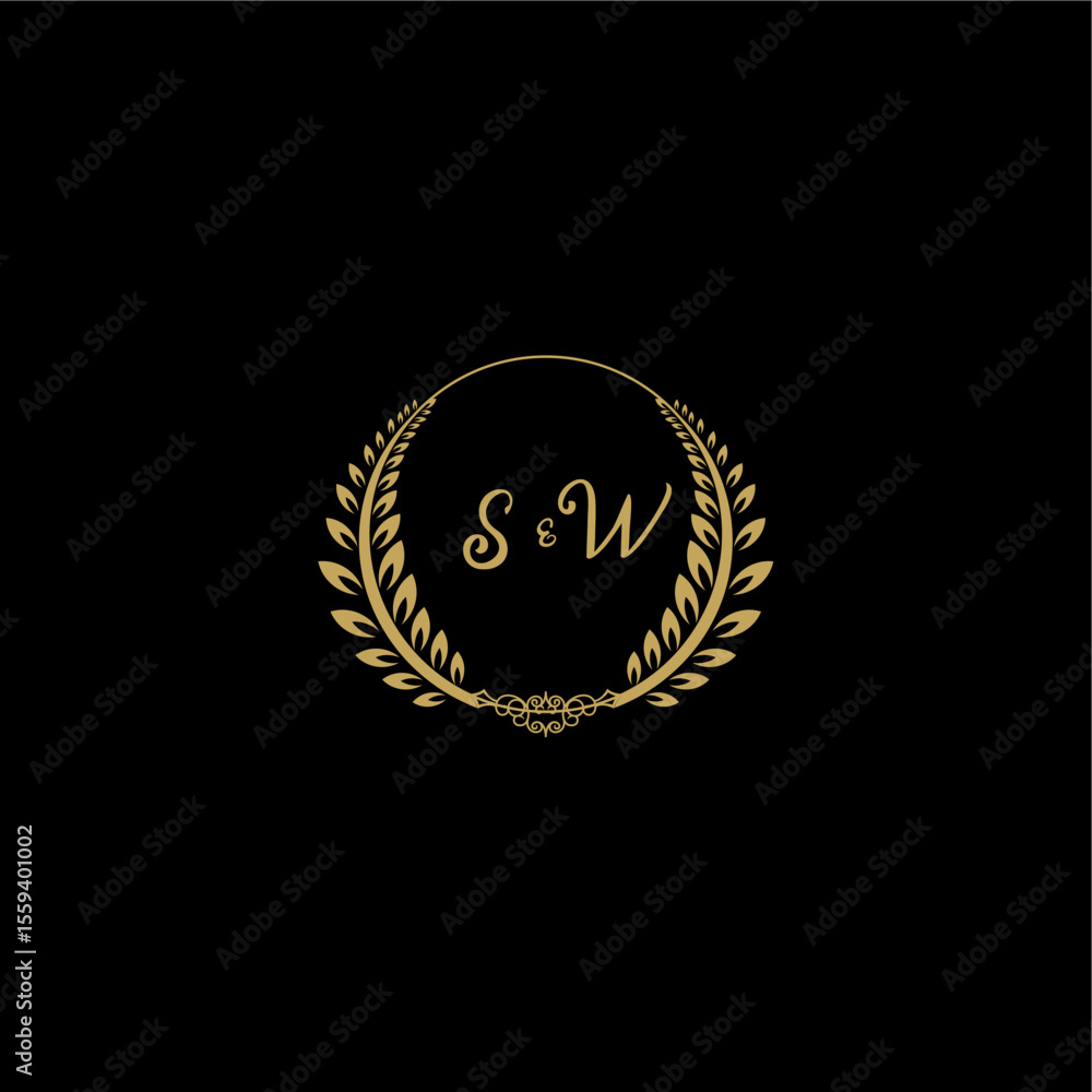 Fototapeta premium SW beautiful feminine and elegant wedding monogram initial logo with circle floral gold