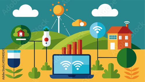A realtime monitoring system using IoT devices to track and alert farmers of any changes in crop quality factors such as pH levels or foreign contaminants.. Vector illustration