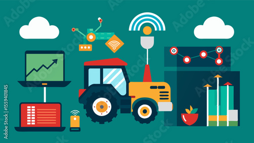 An AIpowered system that analyzes realtime data from farm equipment tracking to predict potential issues and malfunctions preventing costly delays and repairs.. Vector illustration