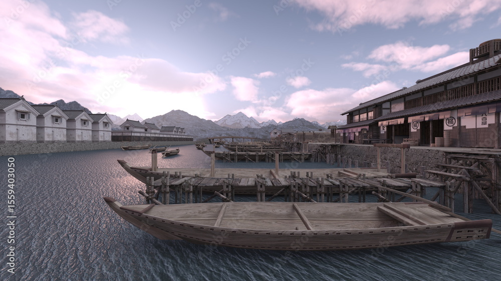 Naklejka premium 船着き場 3DCGレンダリング
