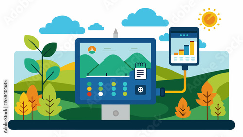 A smart irrigation control panel with customizable settings utilizing AI technology to analyze data and optimize water usage.. Vector illustration