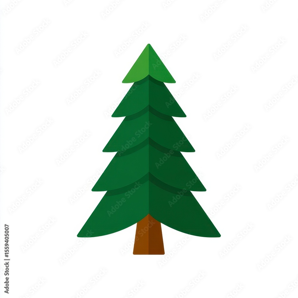 Simple Green Evergreen Tree Illustration on White Background Simple Green Evergreen Tree Illustration on White Background