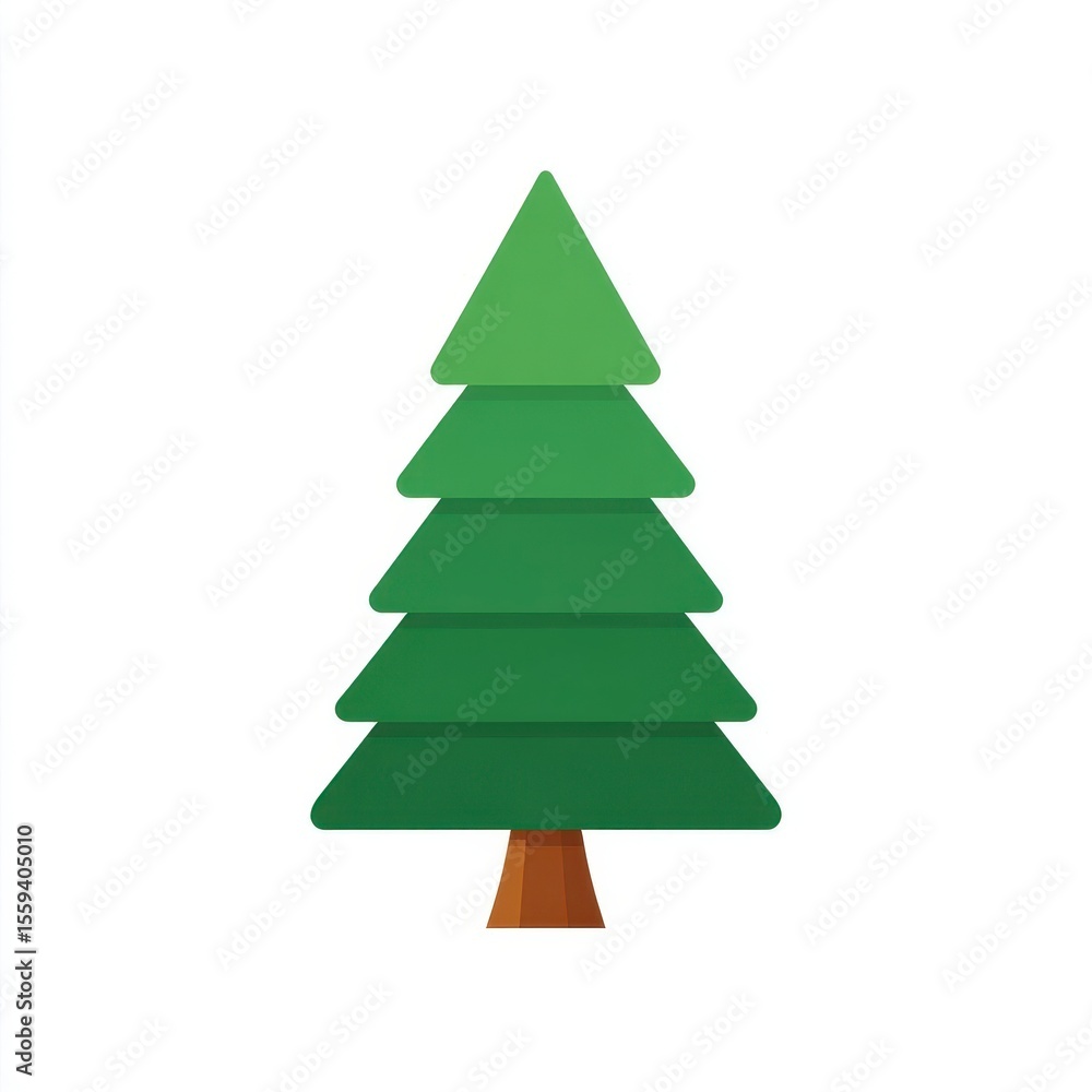 Fototapeta premium Simple Green Evergreen Tree Illustration on White Background