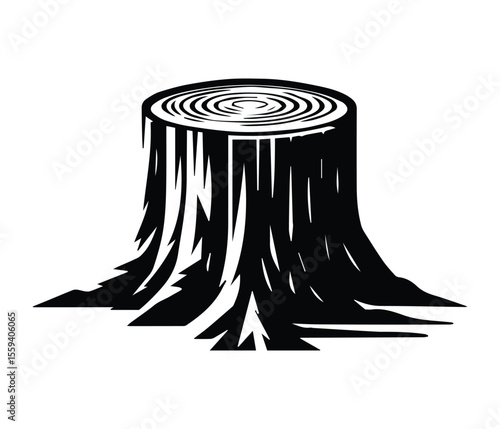 Wooden Stump Vector Icon, Forest Log Silhouette Illustration.