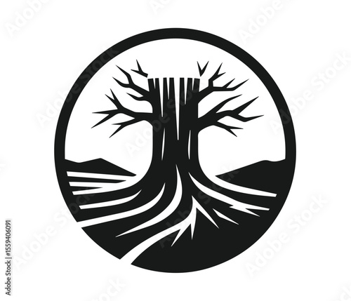Tree Stump Silhouette Vector, Wood Trunk Cut Illustration Isolated.