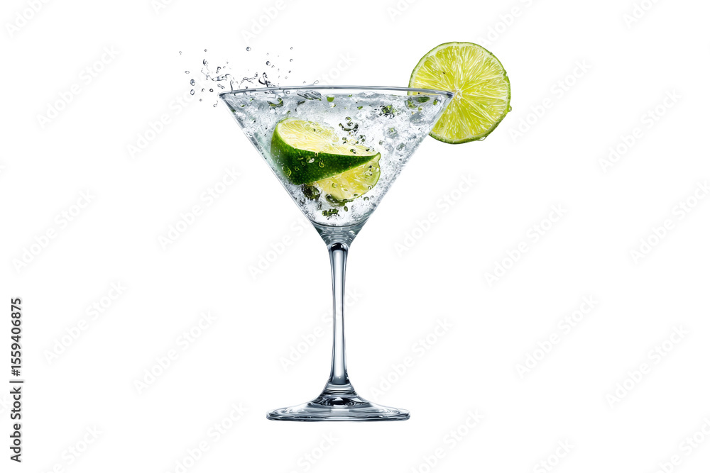 A glass of martini with a lime wedge on top A glass of martini with a lime wedge on top