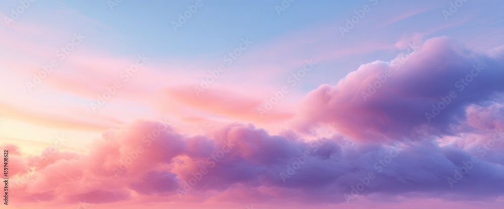 Fototapeta premium Ethereal Cloudscape Soft Pink, Purple, and Blue Sky at Dusk, Serene and Dreamy