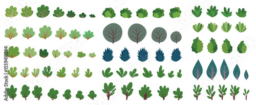 A set of bush hand-drawn flat design. Bush collection vector element.