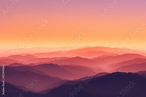 Wallpaper Mural Layered Mountain Ridges Silhouettes with Gradient Sky in Hues of Orange and Purple Torontodigital.ca