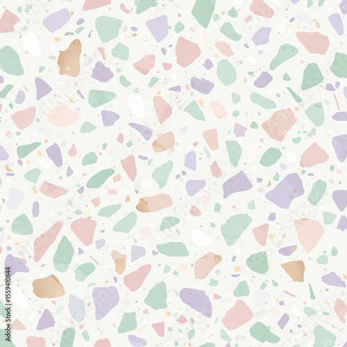 Soft pastel terrazzo pattern with irregular shapes and subtle texture