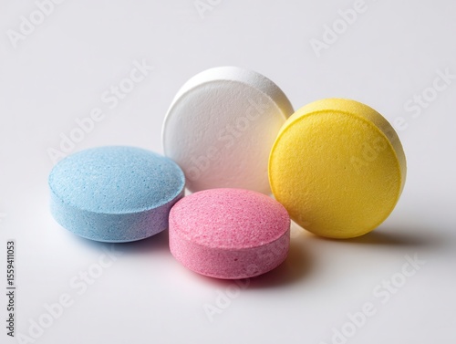 Colorful Round Pills on White Background