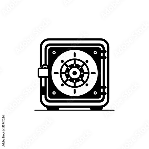 A black and white illustration of a secure, closed safe.
